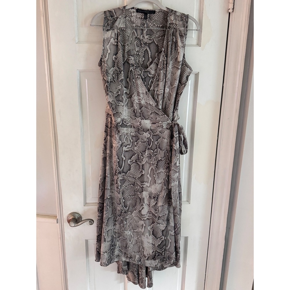 White House Black Market Snakeskin Wrap Dress Grey White Size 4 High Low Hem